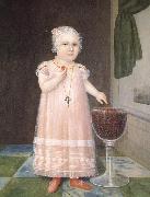 Johnson Joshua Little Girl in Pink with Goblet Filled with Strawberries:A Portrait oil on canvas